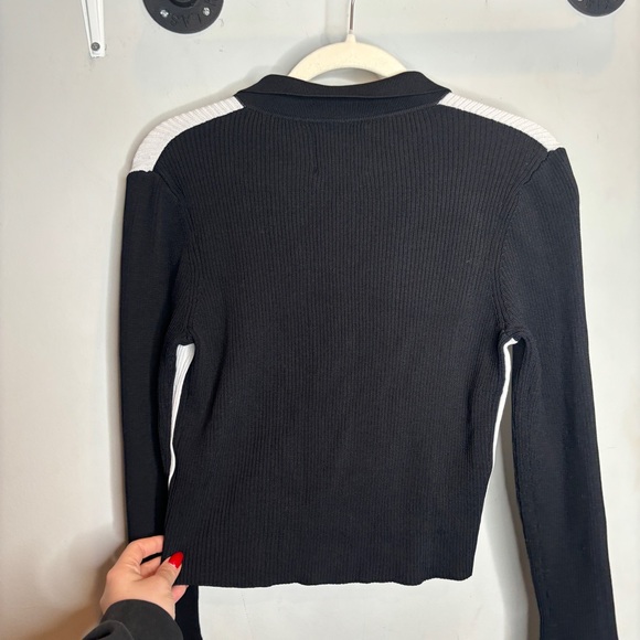 Yllw the Label Zip Front Ribbed Sweater Jacket S Black White - Picture 7 of 9